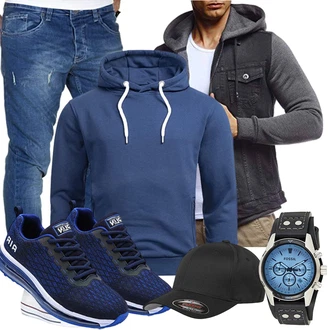 Groß Outfit mit Blau/Dunkelblau KapuzenPullover/Unisex Hoodie/Strick Hoodie/Sport Sweatshirt/Hoodie/Ausgefallener Hoodie/Sport Hoodie Alessandro Salvarini "Cool für die Freizeit"