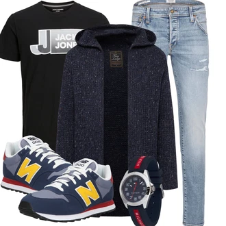 Sommer Outfit mit Hellblau/Blau Knöchelstiefel/Boyfriend Jean/Cropped Jeans/Girlfriend Jeans/Jeans mit Schlitz/Jeans mit Loch/Low Rise Jean/Low Waist Jean/Lederjacken/Lederjacke/Slim Fit Jeans/Tapered-Jeans Jack & Jones "Cool für die Freizeit"