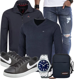 Fischgrät Outfit mit Schwarz Nike "Cool für die Freizeit"