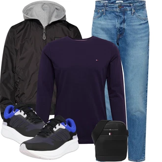 Sommer Outfit mit Blau/Hellblau Herren Lederjacke/Dad Jeans/Girlfriend Jeans/Boyfriend Jean/Tapered-Jeans/Mom Jean/Cropped Jeans Jack & Jones "Cool für die Freizeit"