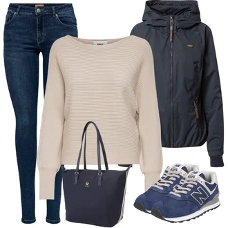 Outfit s Modrá Teniska/Zimní bota/Nízká bota na podpatku New Balance "Cool vzhled na jaro"