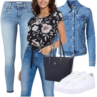 Outfit s Tmavě modrá/Růžová/Modrá Halenka Móda Pro Plnoštíhlou/Tunika/Tričko & Top Móda Pro Plnoštíhlé Only "Cool vzhled na jaro"