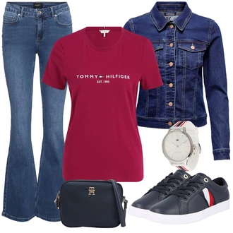 Outfit s Černá Šněrovací Bota/Nízká Teniska/Nízká bota na podpatku/Zimní bota Tommy Hilfiger "Cool vzhled na jaro"