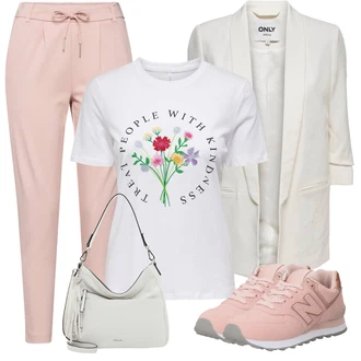 Cool Outfit s Růžová Jogger Kalhoty/Mrkvová Kalhoty/Ležérní Kalhoty/Navlékací Kalhoty/Žerzejová Kalhoty/Teplák/Mušelínové kalhoty/Sportovní kalhoty střední délky Only "Cool vzhled na jaro"Look: Emo, Venkovní, Old Money, Ležérní, Cool, Krásný