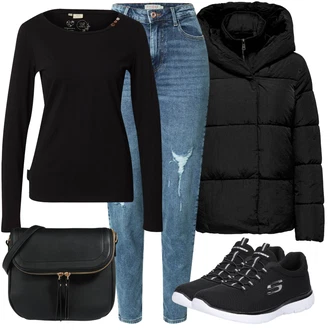 Outfit s Černá/Bílá/Tmavě modrá Diabetická Bota/Ortopedická Bota/Bota Na Pěší Turistiku/Lékařská Bota/Úzká teniska/Tenisky s Bočním Zipem/Semiortopedická bota/Pantofle Lodička s Přezkou/Zdravotní bota/Bota Bez Tkaničky Skechers "Cool vzhled na jaro"