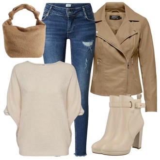 Outfit s Béžová/Hnědá/Khaki Kožená bunda/Kotníková Bota Na Podpatku/Kožená kotníková bota/Kotníková Bota s Podšívkou/Letní kotníková kozačka/Vintage Kotníková Bota Buffalo "Cool vzhled na jaro"