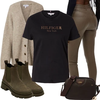 S nýtováním Kůže Outfit s Tmavě zelená/Khaki Kozačka Chelsea Boty/Gumová Kotníková Bota/Kožená bunda Edited "Cool vzhled na jaro"