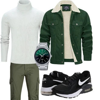 Winter Outfits Smart Casual mit Dunkelgrün/Grün/Khaki Jack & Jones "Cooles Winter Outfit"Look: Safari, Workwear, Outdoor, Smart Casual