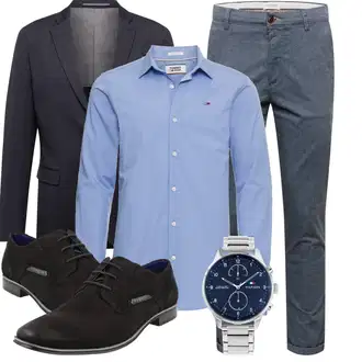 Business Outfits mit Hellblau/Dunkelblau Große Größe Mantel/Kaschmir-Strickjacke/Wolle Strickjacke/Strickjacke Tracht/Strickjacke Gefüttert/Stehkragen-Strickjacke/Baumwoll Strickjacke/Strick Große Matinique, Hellblau/Blau/Dunkelblau Bluse Große Größe/Business Hemd/Businesshemd/Bügelfreies Hemd Tommy Jeans "Eleganter Look"
