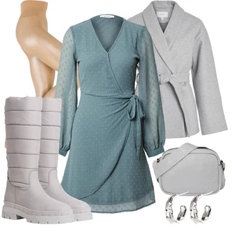 Výstřih na ramena Outfit s Tyrkysový/Světle modrá/Modrá/Světle zelená Občanské šaty/Společenské šaty pro hosta/Zavinovací Šaty About You "Elegantní zimní outfit"