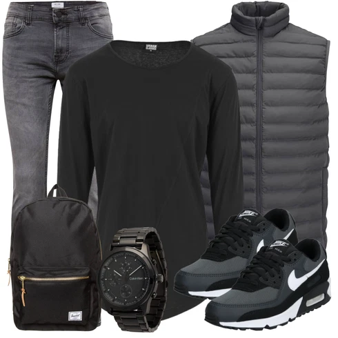 Schwarz/Grau/Hellgrau/Dunkelgrau Stehkragen-Strickjacke/Indoorweste/Ärmellose Weste/Puffer Weste/Leichte Weste/Wendeweste/Funktionsweste/Daunenweste/Steppweste/Kunstfaserweste/Sport Weste/Isolationsweste Jack & Jones kombinieren