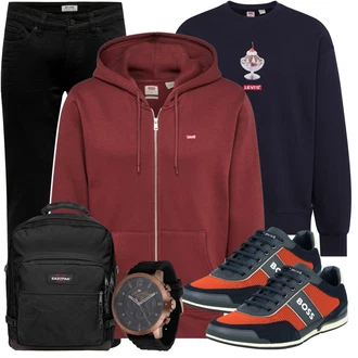 Outfit mit Schwarz Damen 7/8-Länge Jeans/Sportschuhe/Jeans mit Schlitz/Low Rise Jean/Regular-Fit Jeans/Lederjacke/Slim Fit Jeans/Straight Leg Jean/Leder Schuhe/Thermojeans Only & Sons "Freizeit Outfit"