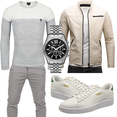 Beige/Khaki Kunstfaserjacke/Motorradjacke/KunstLederjacke/Frühlingsjacke/Sommerjacke/Jacke mit Seitlichem Reißverschluss Crone kombinieren