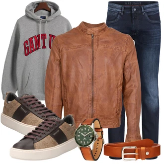 Outfit mit Grau Schuh Leder Sneaker/Sneaker Low Guess "Freizeit Outfit"