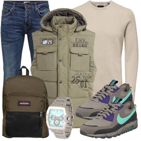 Grün Große Größe Mantel Camp David kombinieren mit Beige/Weiß/Khaki T-Shirt Rollkragenshirt Only & Sons