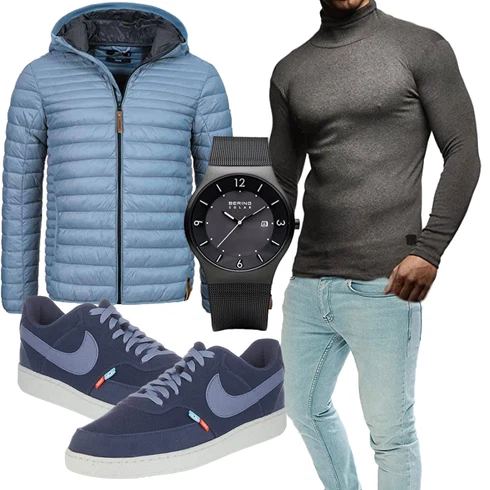 HellBlau/Blau/Grau Leichte Jacke/Jacke mit Seitlichem Reißverschluss/Daunenjacke/Kunstfaserjacke/Isolationsjacke/Puffer Jacke/Winterjacke/Thermojacke/Steppjacke/Kapuzenjacke/Verstaubare Jacke Indicode kombinieren