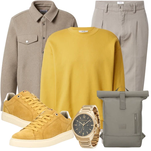 Grau/Braun/Khaki/Beige Flanellhemd/Casual Hemd/Hemdbluse/Business Hemd/Businesshemd/Jeanshemd/Shirtjacke/Wolljacke/Uniformjacke/Cordjacke/Nachhaltige Jacke DAN FOX APPAREL kombinieren