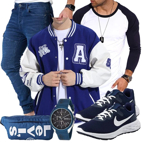 Blau/Weiß Vintage Jacke/Bomberjacke/Collegejacke Eocicvvi kombinieren