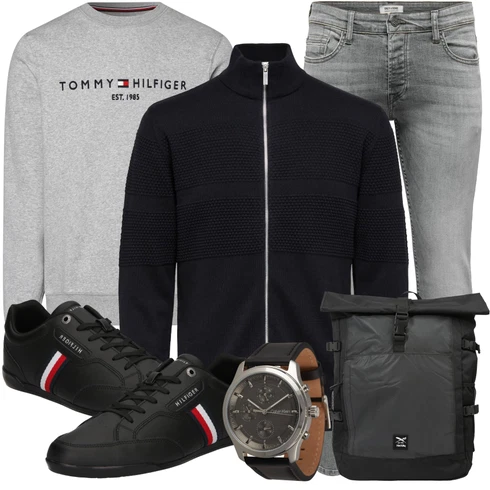 Grau/HellGrau Sweatmode/Damen Pullover/Sport Sweatshirt/Women's Fleece Sweatshirts/Unisex Hoodie Tommy Hilfiger kombinieren