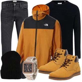 Outfit mit Schwarz Mütze/Stehkragen-Strickjacke/Strick Poncho/Rundhals-Strickjacke/Kaschmir-Strickjacke/Winter Strickjacke/Wolle Strickjacke/Strickjacke Gefüttert/Winter Mütze/Kopfbedeckung About You "Freizeit Outfit"