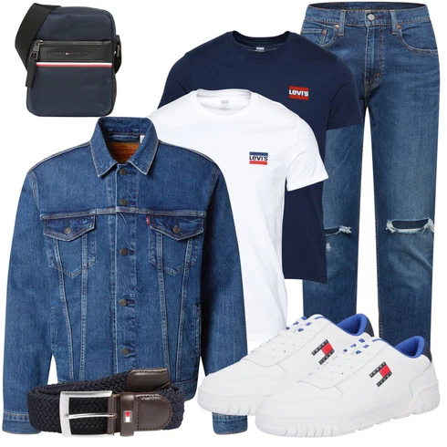 Lang Dunkelblau/Creme/Weiß Shirt-Set/Kurzarm T-Shirt/Shirt/T-Shirt Training/Funktions T-Shirt/Print Shirt/Ausgefallenes T-Shirt levi's ® kombinieren