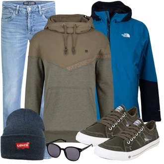 Lang Outfit mit Rot/Dunkelblau/Braun Hut Mütze levi's ® "Freizeit Outfit"