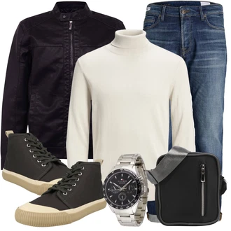 Outfit mit Schwarz/Dunkelblau Wachsjacke/Bomberjacke/Nylonjacke/KunstLederjacke/Kunstfaserjacke/Coachjacke Only & Sons "Freizeit Outfit"