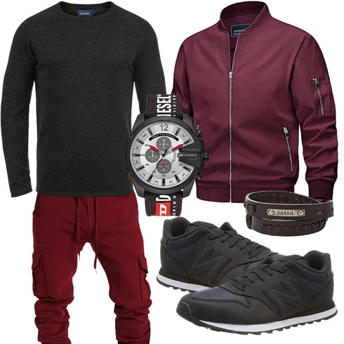 Rot/Dunkelrot/Bordeaux HerbstJacke/CollegeJacke/FliegerJacke/Jacke mit Seitlichem Reißverschluss TACVASEN kombinieren