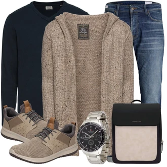 Sommer Outfit mit Blau/Hellblau Vintage Jeans/Dad Jeans/Boyfriend Jean/Damen 7/8-Länge Jeans/Tapered-Jeans/Formelles Hemd/Cropped Jeans/Winterjacke/Straight Leg Jean/Jeans mit Schlitz/Girlfriend Jeans/Sportschuhe Jack & Jones "Freizeit Outfit"
