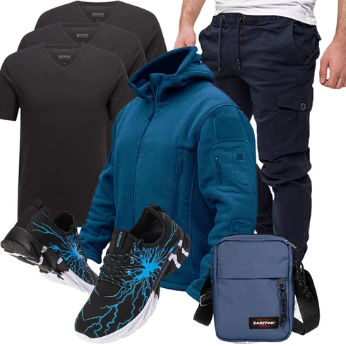 Dunkelblau/Blau/Hellblau Thermojacke/StrickFleecejacke TACVASEN kombinieren