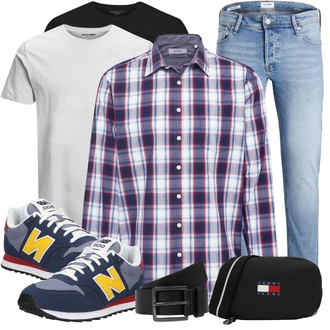 Outfit mit Hellblau/Blau Slim Fit Jeans/Lederjacke/Leder Schuhe/Push up Jeans/Low Rise Jean/Winterjacke/Jeans mit Schlitz/Regular-Fit Jeans/Knöchelstiefel/Herren Lederjacke/Schlupfjeans/Low Waist Jean/Tapered-Jeans Jack & Jones "Freizeit Outfit"