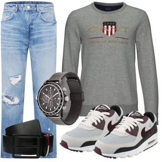 Sommer Outfit mit Hellblau Dad Jeans/Jeans mit Loch/Boyfriend Jean/Girlfriend Jeans/Lederjacken/Jeans mit Schlitz/Vintage Jeans About You "Freizeit Outfit"