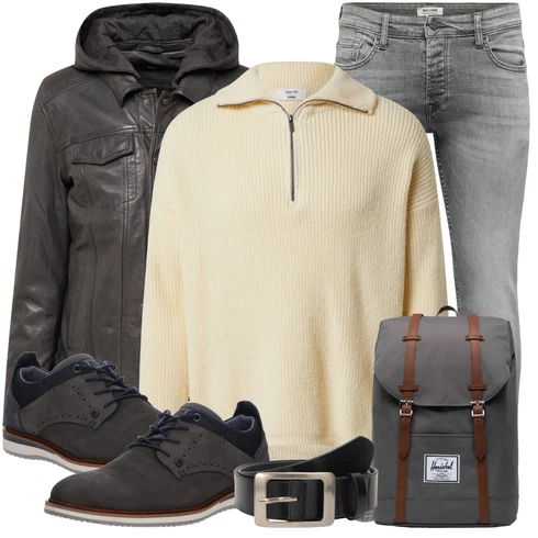 Khaki/Orange/Gelb/Beige Pullover mit Reißverschluss DAN FOX APPAREL kombinieren