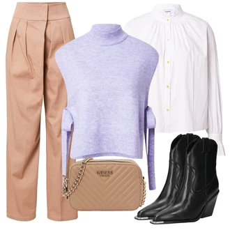 Prošívaný Dlouhé / Maxi Outfit s Hnědá Taška/Dlouhá tylová sukně/Dlouhé Šaty/Doplňek/Dlouhý Zimní Kabát Guess "Ležérní Outfit"