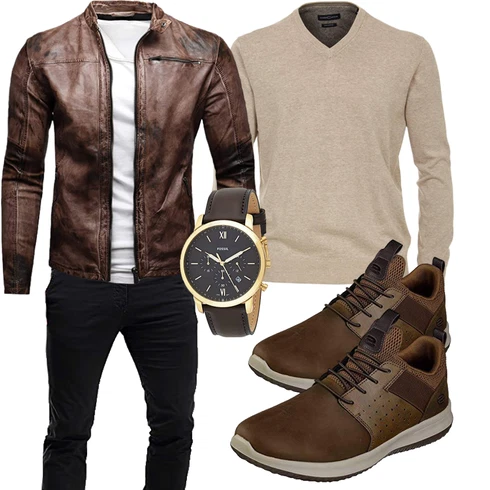 Braun/Dunkelbraun Jacke mit Seitlichem Reißverschluss/Leder Bomberjacke/Motorradjacke/KunstLederjacke/Bikerjacke/Vintage Lederjacke Crone kombinieren