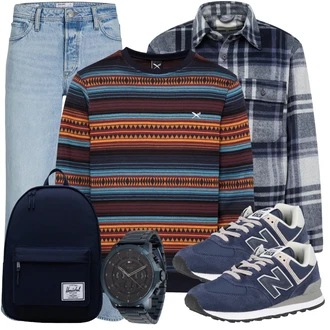 Retro Outfit mit Blau/Hellblau/Dunkelblau/Grau Schnürschuh/Schnürer/Sneaker Low/Schmaler Sneaker/Vintage Sneaker/Walkingschuh/Winter Sneaker New Balance "Freizeit Outfit"Look: Esthetische, Casual, Classic, Metal, Retro, Smart Casual, Sportlich, Unisex, Workwear, Schön, Outdoor