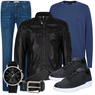 Kurz/Mini Outfit mit Schwarz Lederjacke/Schlaghose Gipsy "Freizeit Outfit"