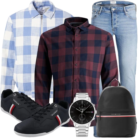 Rot/Dunkelrot/Bordeaux/Lila Bluse Große Größe/Flanellhemd/Kariertes Hemd Jack & Jones kombinieren mit Silber/Grau/Dunkelgrau Uhrenbatterie/Smartwatch/KettenUhr/ArmbandUhr/Unkategorisiert Tommy Hilfiger