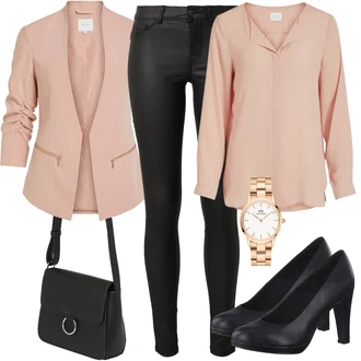 Outfit s Růžová Oversize Halenka/Dlouhá Halenka/Tunikové Tričko/Blůza s knoflíčkem/Halenkový Top/Halenkové Body/Halenka S 3/4 Rukávem/Hedvábná Halenka/Halenka s Dlouhým Rukávem/Slip-on Halenka Vila "Jarní outfit"