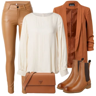 Outfit s Hnědá Dlouhý Zimní Kabát/Taška/Dlouhé Šaty/Dlouhá tylová sukně/Doplňek Guess "Jarní outfit"