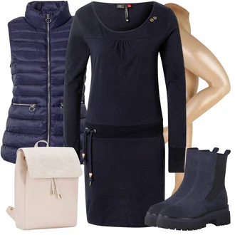 Outfit s Tmavě Modrá/Modrá Kožená bunda/Klasická kozačka/Plochá Kotníková Bota/Kotníková Bota s Podšívkou/Zimní kotníková bota MARCO TOZZI "Jarní outfit"