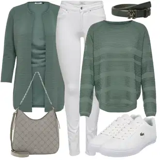 Outfit s Tyrkysový/Zelená/Khaki Pletenina veľkej veľkosti/Tunika/Kabát/Kalhoty Veľké Veľkosti Only "Jarní outfit"
