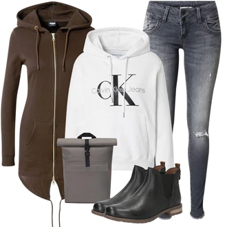 Streetwear Outfit s Šedá/Bílá/Růžová/Tmavě šedá/Stříbrný/Khaki/Krémová Mikina/Vintage Mikina/Svetr S Kapucí/Unisex Mikina S Kapucí/Partnerská Mikina/Originální Mikina/Sportovní Mikina Calvin Klein "Jarní outfit"Look: Unisex, Kpop, Streetwear