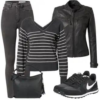 Običan Outfit sa Crna Samtaste Tajice/Jeggings/Pletena Tajica/Tajice s Prorezom/Podstavljena Tajica/Neprozirna Tajica/Kožna Jakna/Tople Tajice Noisy may "Lagani outfit"Look: Stil, Rap, Običan, Vanjski, cool