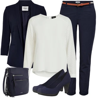 Móda pro plnoštíhlé Outfit s Krémová/Bílá Halenkový Top/Halenka s Dlouhým Rukávem/Slip-on Halenka/Halenka se Stojatým Límcem/Kožená bunda pro muže/Crash blůza/Dětská hračka/Sportovní Halenka/Mušelínová Halenka/Blůza s nášivkou na lokti Object "Módní jarní outfit"