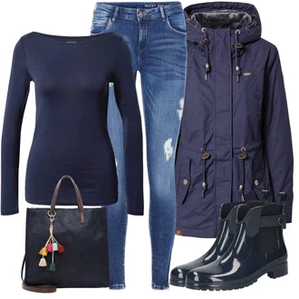 Outfity na zimu s Modrá/Černá Móda Pro Plnoštíhlou/Bunda Ragwear "Módní zimní outfit"