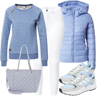 Outfit s Světle modrá/Modrá Prošívaná Bunda/Bunda s Kapucí/Nafukovací Bund/Puchová Bund/Letní peřová bunda/Zimní Bund/Lyžařská bunda Only "Módní zimní outfit"