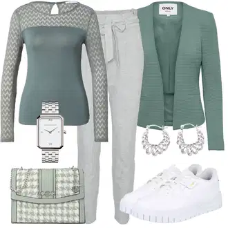 Ljeto Outfit sa Svjetlosiva/Siva Jogger Hlača/Trenirka/Paperbag Hlača/Lanene Hlače/Jersey Hlača/Hlače od Flisa/Ležerna Hlača VERO MODA "Moderni outfit za ured"