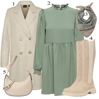 Jesen Outfit sa Bež/Kaki Čizma za Jahanje/Čizma do Koljena/Široke čizme/Ravna čizma preko koljena/Čizma Iznad Koljena/Duga Čizma/Čizma s patentnim zatvaračem Paul Green "Tvoj otmjeni outfit"