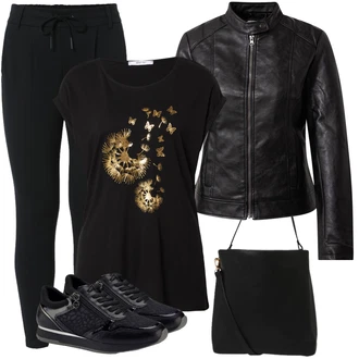 Outfit s Černá Motorkářské Bund/Kožené Bund Bunda z Umělé Kůže/Bunda s Bočním Zipem/Kožená Bomber Bund/Kožené Bund/Motorkářská bunda/Kožená vintage bunda JdY "Módní jarní outfit"